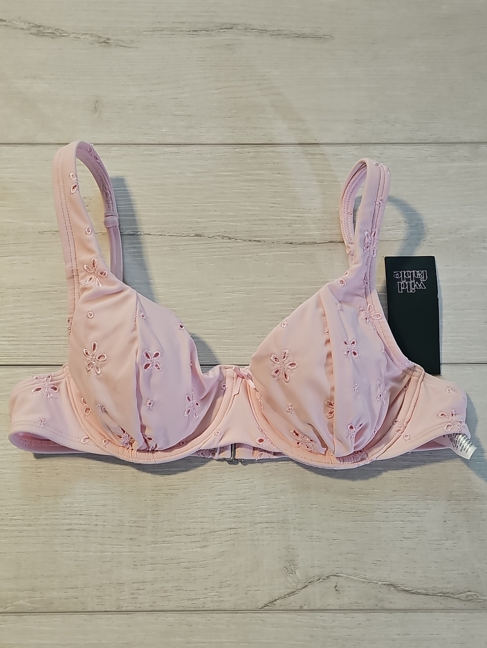 Wild Fable Women's S Light Pink Eyelet Underwire Floral Embroidered Bikini Top
